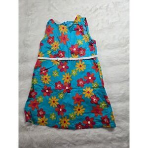 KRU Girls Size 4 Blue Floral Glitter Sleeveless A-Line Party Dress‎